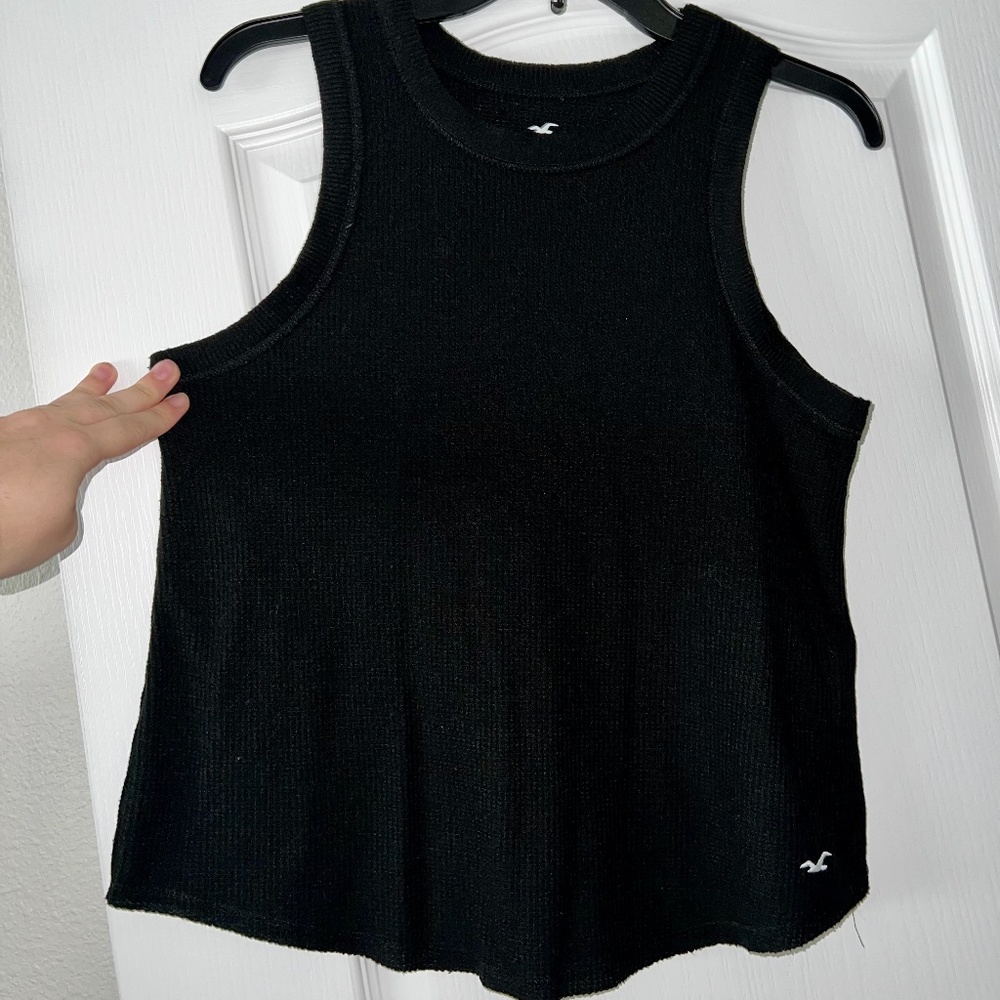 Hollister Black High Neck Waffle Print Tank Top